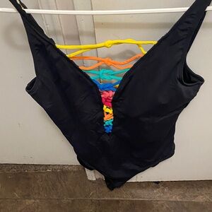 Black One-Piece Swimsuit with Colorful Straps